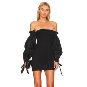 MAJORELLE Black Off-Shoulder Puff-Sleeve Mini Dress